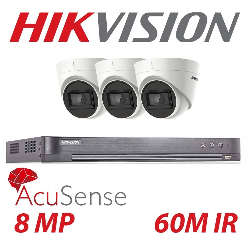 8MP HIKVISION DOME 3X 60M EXIR 4K CAMERA TURBO ACUSENSE DVR BALUN KIT