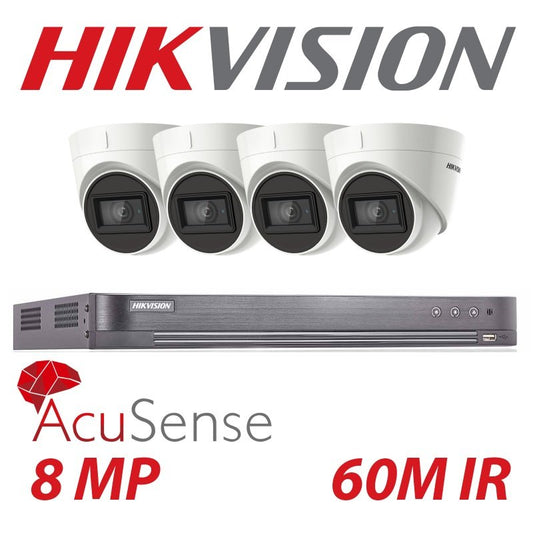 8MP HIKVISION DOME 4X 60M EXIR 4K CAMERA TURBO ACUSENSE DVR BALUN KIT