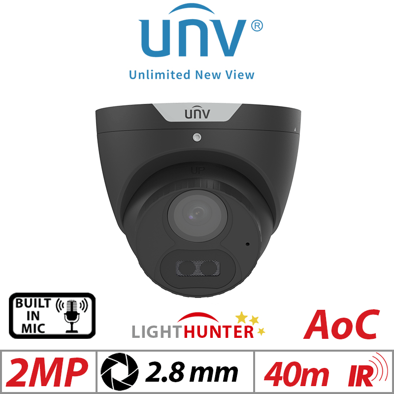 2MP UNIVIEW LIGHTHUNTER - BUILT-IN MIC - HD FIXED TURRET ANALOG CAMERA BLACK 2.8MM UAC-T122-AF28LM-BLACK