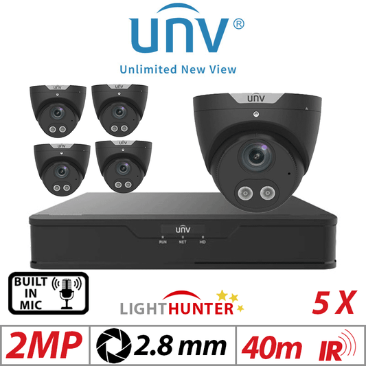 2MP 8CH UNIVIEW KIT - 5X LIGHTHUNTER - BUILT-IN MIC - HD FIXED TURRET ANALOG CAMERA BLACK 2.8MM UAC-T122-AF28LM-BLACK