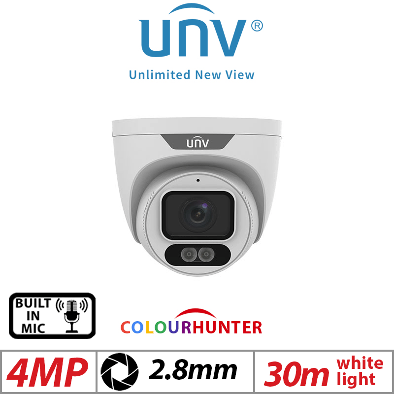 4MP UNIVIEW HD COLORHUNTER FIXED EYEBALL NETWORK CAMERA WHITE 2.8MM UNV-IPC3624LE-ADF28K-WL