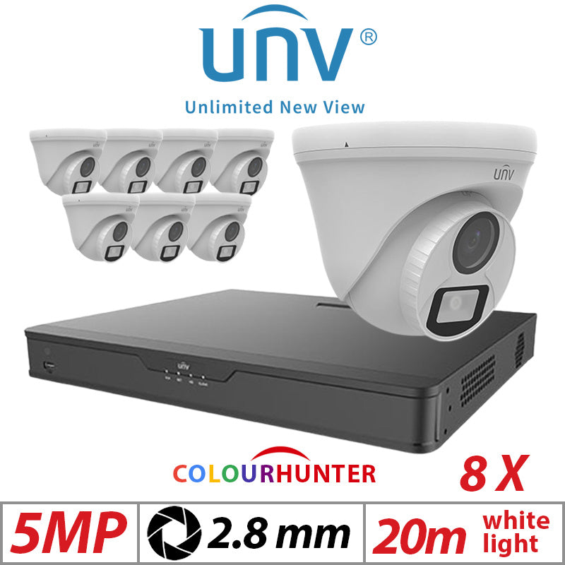 5MP 8CH UNIVIEW BNC KIT - 8X COLOURTHUNTER - 24/7 COLOUR - HD TURRET ANALOG CAMERA 2.8MM UAC-T115-F28-W