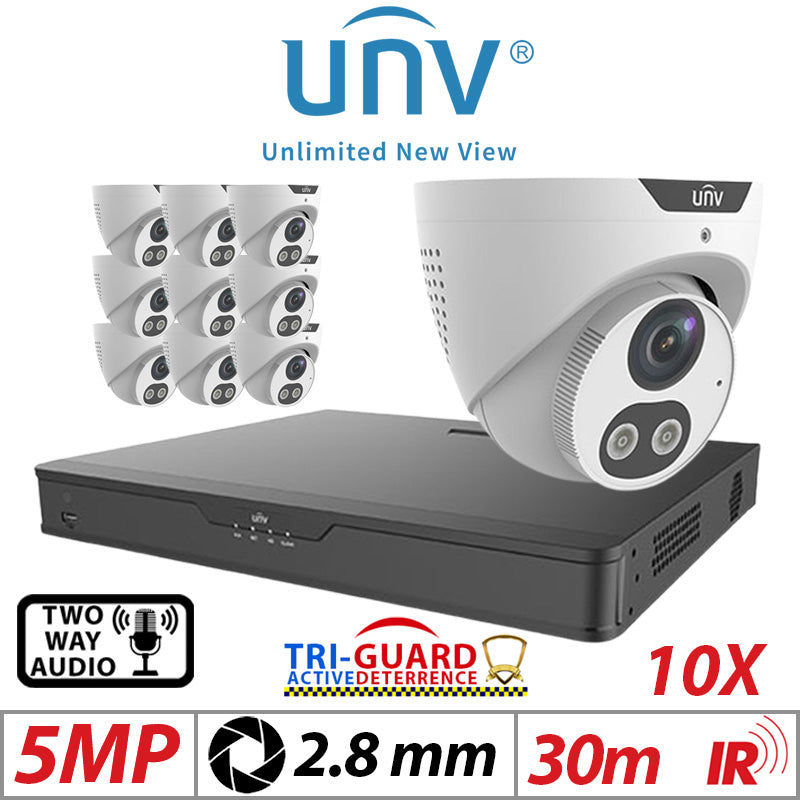 ?????5MP 16CH UNIVIEW KIT - 10X - TRI-GUARD COLORHUNTER - 24/7 COLOUR - HD IR TURRET NETWORK CAMERA WITH LIGHT, AUDIBLE WARNING AND DEEP LEARNING ARTIFICIAL INTELLIGENCE 2.8MM IPC3615SB-ADF28KMC-I0 WHITE
