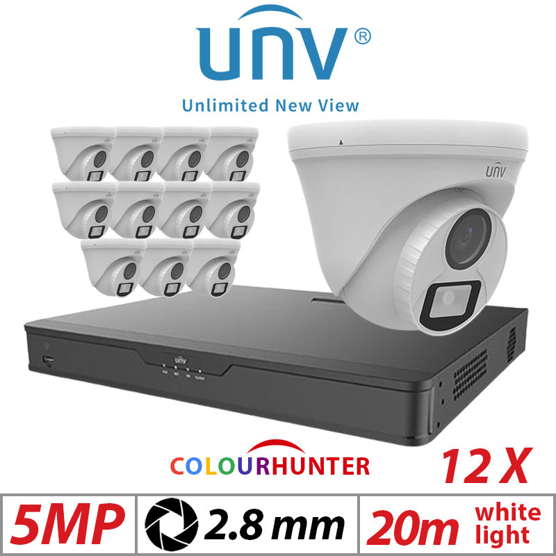 5MP 16CH UNIVIEW BNC KIT - 12X COLOURTHUNTER - 24/7 COLOUR - HD TURRET ANALOG CAMERA 2.8MM UAC-T115-F28-W