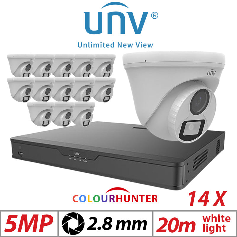 5MP 16CH UNIVIEW BNC KIT - 14X COLOURTHUNTER - 24/7 COLOUR - HD TURRET ANALOG CAMERA 2.8MM UAC-T115-F28-W