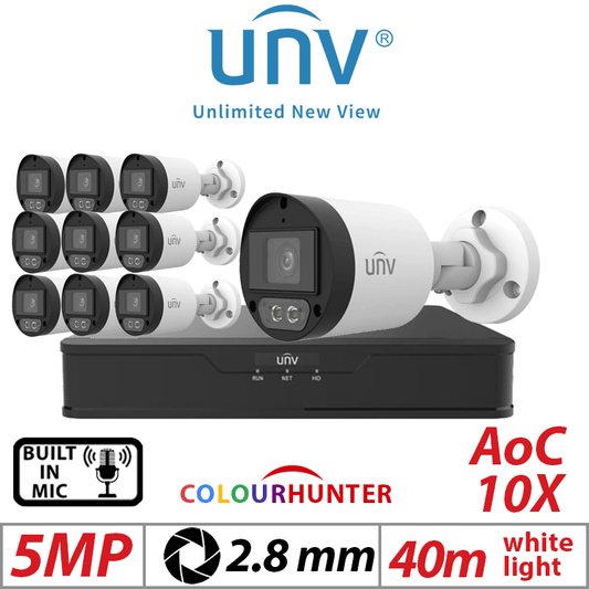 5MP 16CH UNIVIEW  KIT - 10X COLORHUNTER - 24/7 COLOR- HD FIXED MINI BULLET ANALOG CAMERA WHITE 2.8MM UAC-B125-AF28M-W