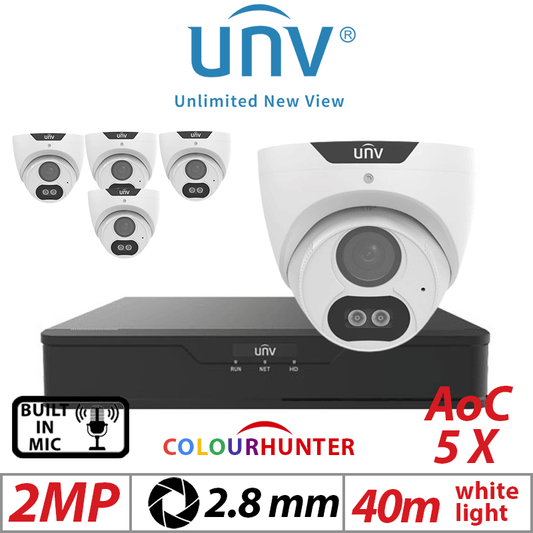 2MP 8CH UNIVIEW  KIT - 5X COLORHUNTER - 24/7 COLOR IMAGES - BUILT-IN MIC - HD FIXED TURRET ANALOG CAMERA WHITE 2.8MM UAC-T122-AF28M-W