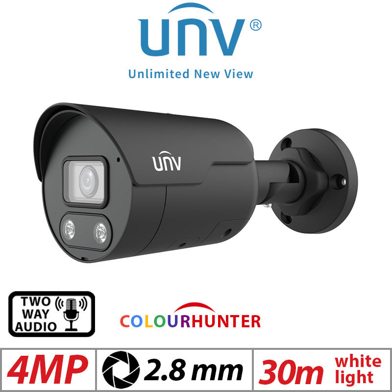 ??4MP UNIVIEW COLORHUNTER - 24/7 COLOUR - HD MINI IR BULLET NETWORK CAMERA WITH 2 WAY AUDIO 2.8MM BLACK IPC2124LE-ADF28KMC-WL