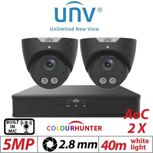 5MP 4CH UNIVIEW KIT - 2X COLOURTHUNTER FIXED TURRET ANALOG CAMERA 2.8MM UAC-T125-AF28M-W-BLACK