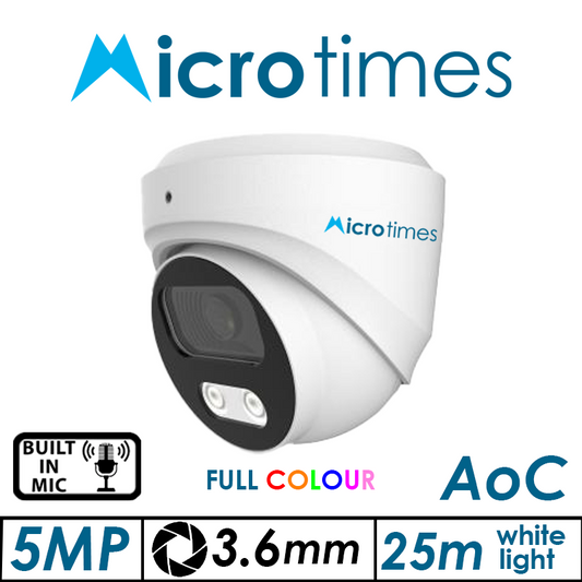 5MP MICROTIMES FULL COLOUR – HD FIXED DOME HD ANALOGUE CAMERA WITH BUILT-IN MIC WHITE 3.6MM DMEXM500FCHDW