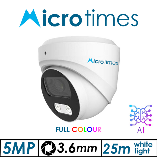 5MP MICROTIMES FULL COLOUR – HD FIXED DOME HD NETWORK CAMERA WITH DEEP LEARNING ARTIFICIAL INTELLIGENCE 3.6MM DMEXM500FCIPW