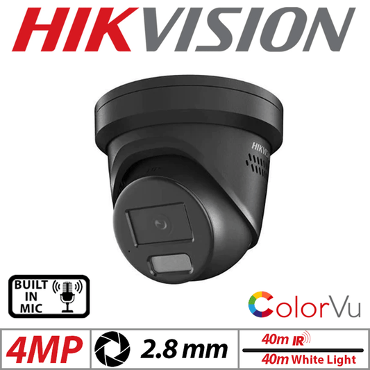 4 MP HIKVISION COLORVU FIXED TURRET IP NETWORK CAMERA WITH BUILT-IN MIC & SMART HYBRID LIGHT 2.8MM BLACK DS-2CD2347G2H-LI(U) (2.8MM)