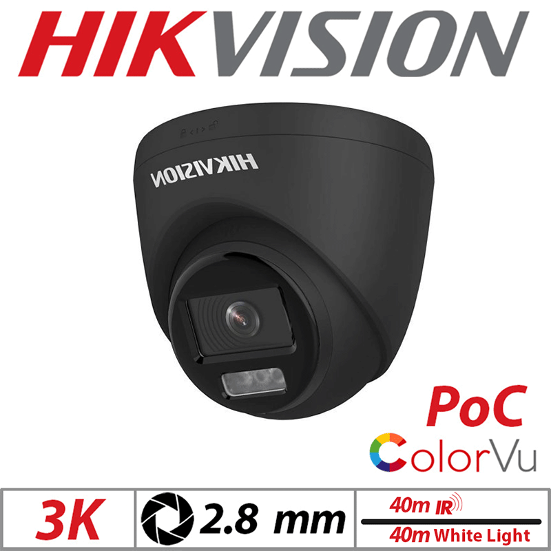 3K HIKVISION DUAL-LIGHT POC FIXED TURRET CAMERA 2.8MM BLACK DS-2CE72KF3T-LE-2.8MM-BLACK