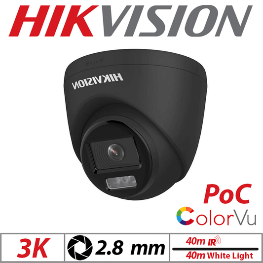 3K HIKVISION DUAL-LIGHT POC FIXED TURRET CAMERA 2.8MM BLACK DS-2CE72KF3T-LE-2.8MM-BLACK