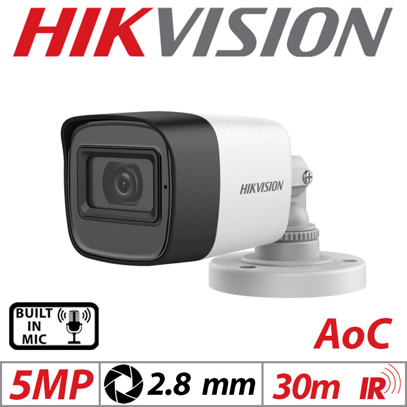 5MP HIKVISION 4IN1 AOC BULLET CAMERA WITH BUILT IN MIC 2.8MM WHITE DS-2CE16H0T-ITFS