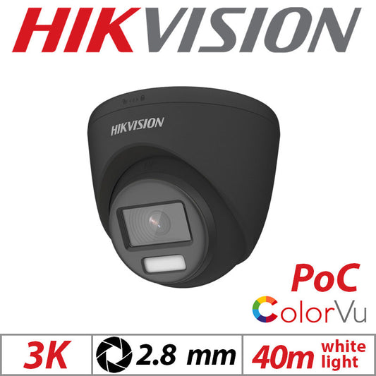 3K HIKVISION COLORVU POC LOW LIGHT FIXED TURRET CAMERA 2.8MM BLACK DS-2CE72KF3T-E