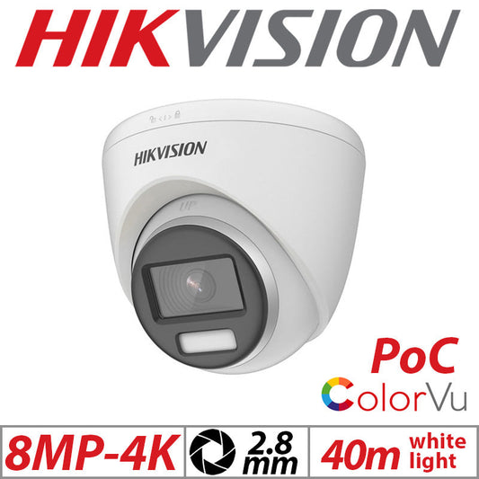 8MP 4K HIKVISION COLORVU POC FIXED TURRET CAMERA 2.8MM WHITE DS-2CE72UF3T-E