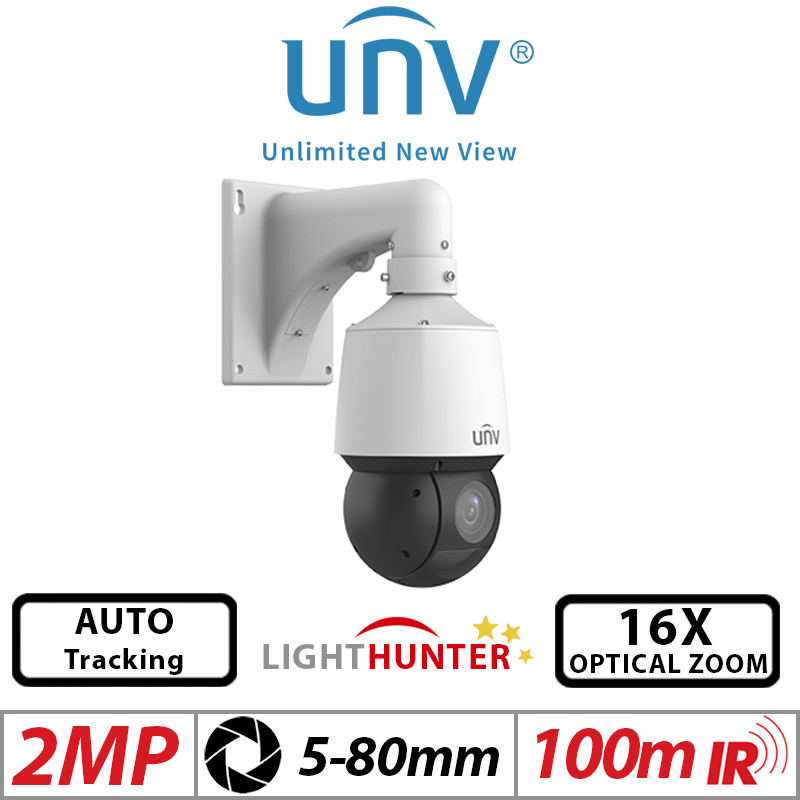 ?2MP UNIVIEW LIGHTHUNTER 16X OPTICAL ZOOM AUTO TRACKING NETWORK PTZ CAMERA 5-80MM IPC6412LR-X16-VG