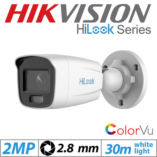 2MP HIKVISION HILOOK BULLET IP POE COLORVU CAMERA 2.8MM WHITE IPC-B129H