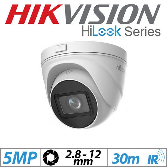 5MP HIKVISION HILOOK IP POE TURRET CAMERA WITH MOTORIZED VARIFOCAL ZOOM 2.8-12MM WHITE IPC-T651H-Z