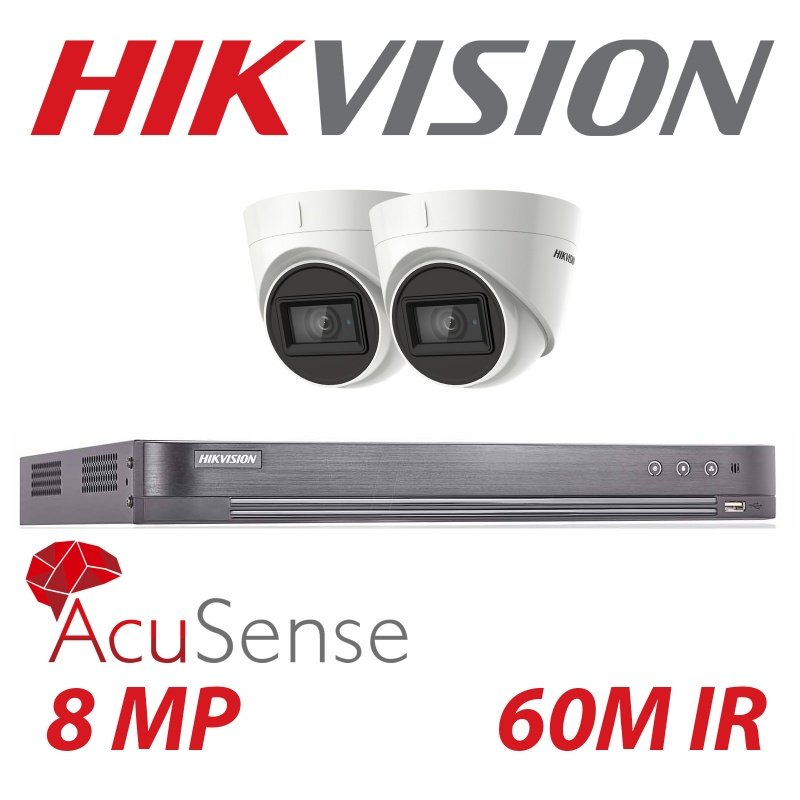 8MP HIKVISION DOME 2X 60M EXIR 4K CAMERA TURBO ACUSENSE DVR KIT