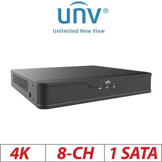 ?4K 8-CH UNIVIEW POE 1-SATA HD NVR WITH VIDEO CONTENT ANALYSIS ULTRA 265/H.265/H.264 UNV-NVR301-08S3-P8