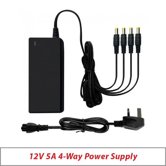 CCTV POWER SUPPLY 12V 5A 4-WAY INLINE FOR 8MP 5MP COLOURVU CAMERAS