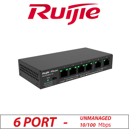 6 PORT RUIJIE 10/100MBPS DESKTOP UNMANAGED POE SWITCH RG-ES106D-P-V2