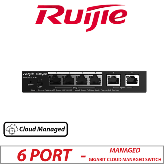 6 PORT RUIJIE GIGABIT SMART CLOUD MANANGED POE SWITCH RG-ES206GC-P