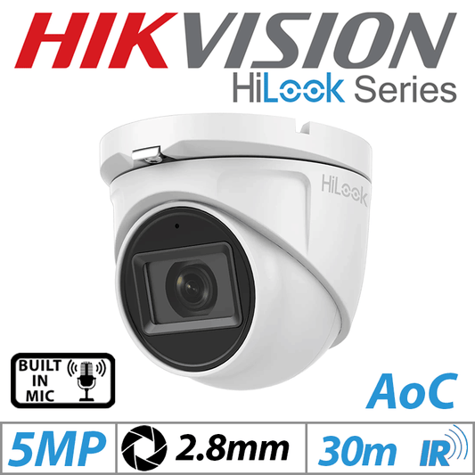 5MP HIKVISION HILOOK DOME OUTDOOR WITH BUILT-IN MIC AOC CAMERA 2.8MM WHITE THC-T150-MS-2.8MM