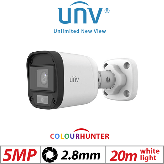 5MP UNIVIEW COLOURHUNTER HD FIXED MINI BULLET ANALOG CAMERA WHITE 2.8MM UAC-B115-F28-W