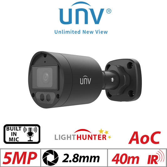 5MP UNIVIEW LIGHTHUNTER HD FIXED MINI BULLET ANALOG CAMERA BLACK 2.8MM UAC-B125-AF28LM-BLACK