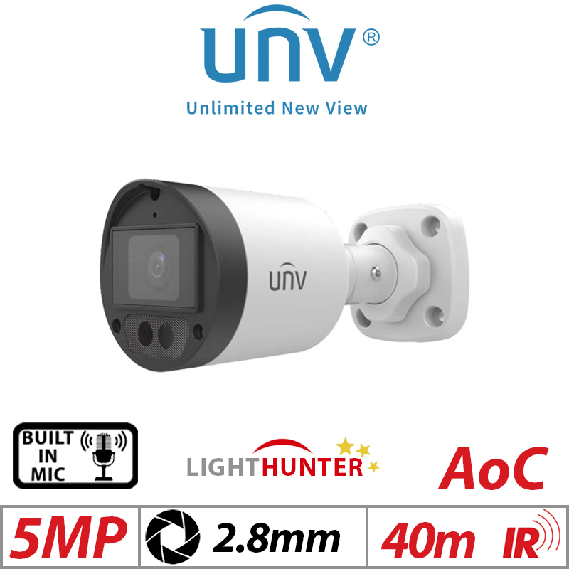 5MP UNIVIEW LIGHTHUNTER HD FIXED MINI BULLET ANALOG CAMERA WHITE 2.8MM UAC-B125-AF28LM