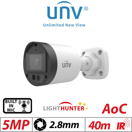 5MP UNIVIEW LIGHTHUNTER HD FIXED MINI BULLET ANALOG CAMERA WHITE 2.8MM UAC-B125-AF28LM