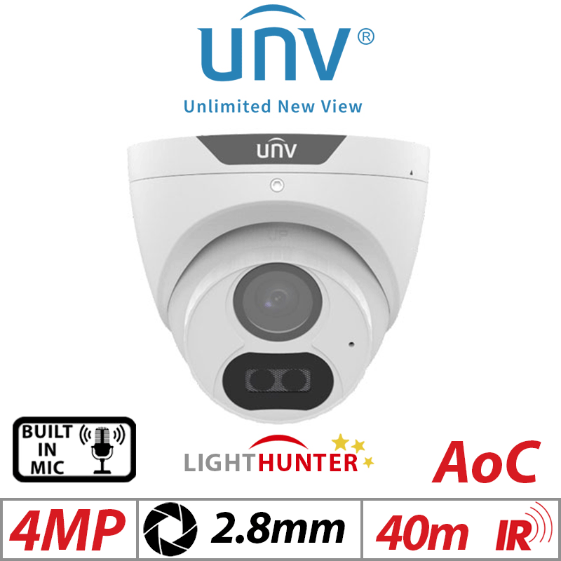 4MP UNIVIEW LIGHTHUNTER - BUILT-IN MIC - FIXED TURRET ANALOG CAMERA WHITE 2.8MM UAC-T124-AF28LM