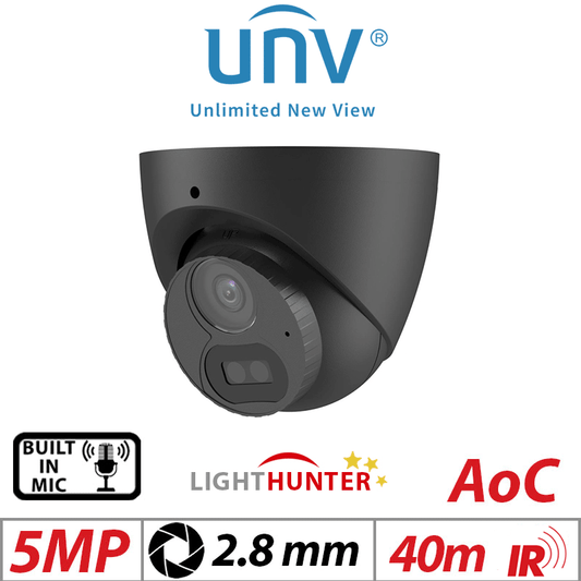 5MP UNIVIEW LIGHT HUNTER FIXED TURRET ANALOG CAMERA BLACK 2.8MM UAC-T125-AF28LM-BLACK