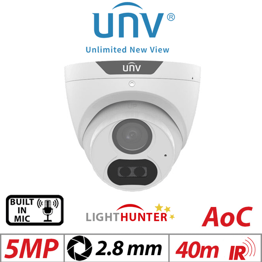 5MP UNIVIEW LIGHT HUNTER FIXED TURRET ANALOG CAMERA WHITE 2.8MM UAC-T125-AF28LM