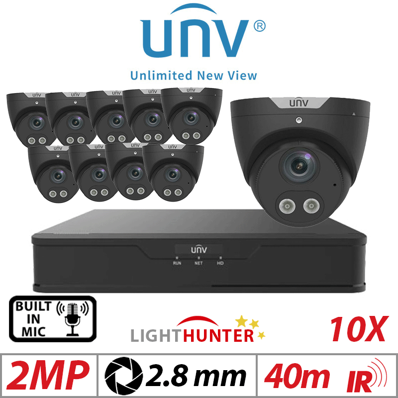 2MP 16CH UNIVIEW KIT - 10X LIGHTHUNTER - BUILT-IN MIC - HD FIXED TURRET ANALOG CAMERA BLACK 2.8MM UAC-T122-AF28LM-BLACK