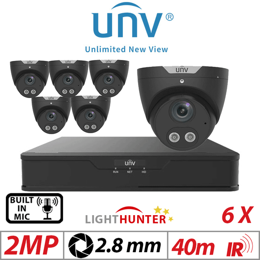 2MP 8CH UNIVIEW KIT - 6X LIGHTHUNTER - BUILT-IN MIC - HD FIXED TURRET ANALOG CAMERA BLACK 2.8MM UAC-T122-AF28LM-BLACK