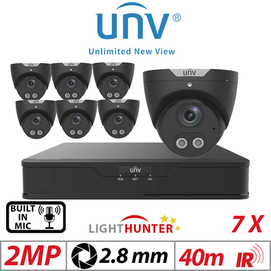 2MP 8CH UNIVIEW KIT - 7X LIGHTHUNTER - BUILT-IN MIC - HD FIXED TURRET ANALOG CAMERA BLACK 2.8MM UAC-T122-AF28LM-BLACK