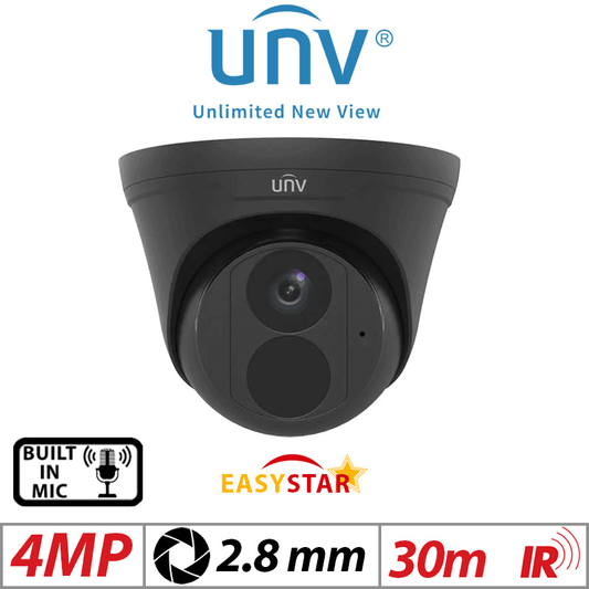 ??4MP UNIVIEW HD EASYSTAR TURRET NETWORK CAMERA WITH BUILT IN MIC BLACK 2.8MM UIPC3614LE-ADF28K-G1-BLACK