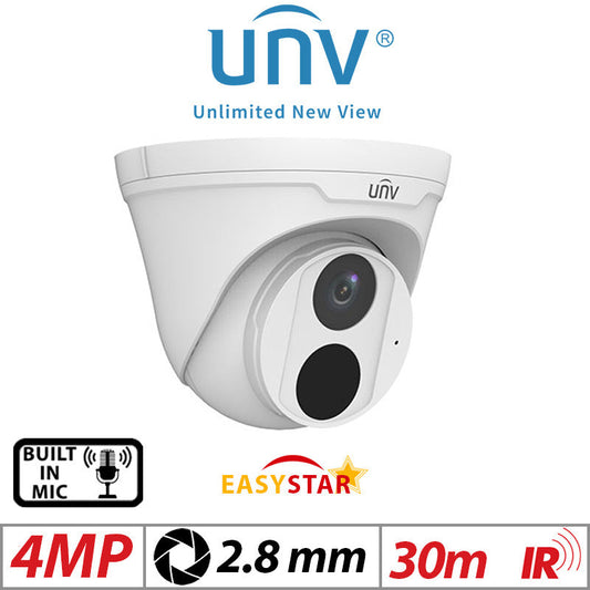 ??4MP UNIVIEW HD EASYSTAR TURRET NETWORK CAMERA WITH BUILT IN MIC 2.8MM WHITE IPC3614LE-ADF28K-G