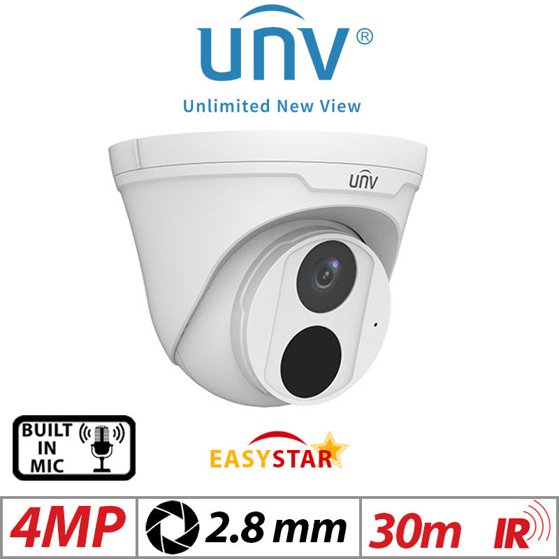 ??4MP UNIVIEW HD EASYSTAR TURRET NETWORK CAMERA WITH BUILT IN MIC 2.8MM WHITE IPC3614LE-ADF28K-G