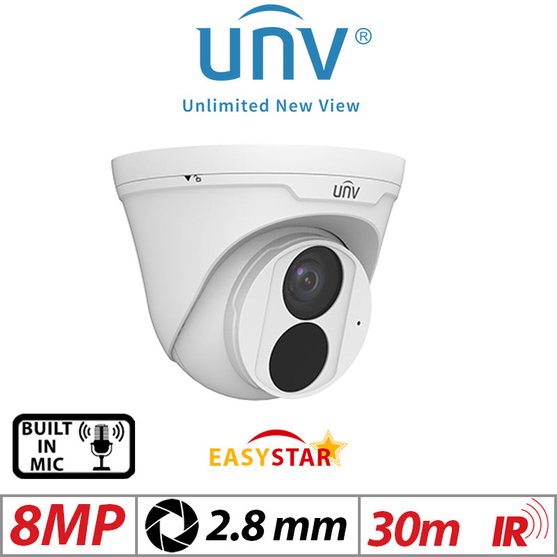 ??8MP UNIVIEW HD EASYSTAR TURRET NETWORK CAMERA WITH BUILT IN MIC 2.8MM IPC3618LE-ADF28K-G