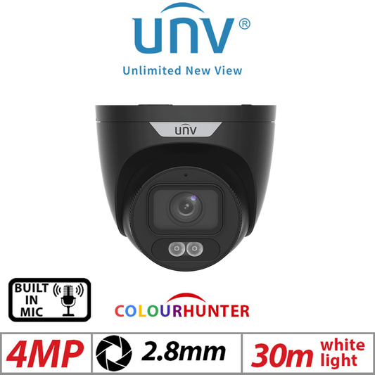 4MP UNIVIEW HD COLORHUNTER FIXED EYEBALL NETWORK CAMERA BLACK 2.8MM UNV-IPC3624LE-ADF28K-WL-BLACK