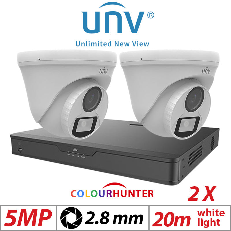 5MP 4CH UNIVIEW BNC KIT - 2X COLOURTHUNTER - 24/7 COLOUR - HD TURRET ANALOG CAMERA 2.8MM UAC-T115-F28-W