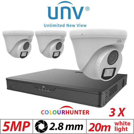 5MP 4CH UNIVIEW BNC KIT - 3X COLOURTHUNTER - 24/7 COLOUR - HD TURRET ANALOG CAMERA 2.8MM UAC-T115-F28-W