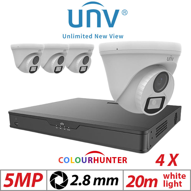5MP 8CH UNIVIEW BNC KIT - 4X COLOURTHUNTER - 24/7 COLOUR - HD TURRET ANALOG CAMERA 2.8MM UAC-T115-F28-W