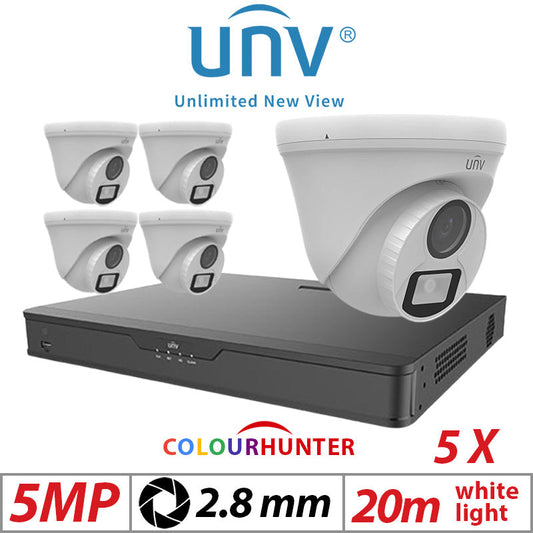 5MP 8CH UNIVIEW BNC KIT - 5X COLOURTHUNTER - 24/7 COLOUR - HD TURRET ANALOG CAMERA 2.8MM UAC-T115-F28-W
