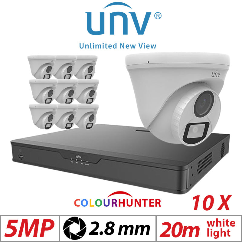 5MP 16CH UNIVIEW BNC KIT - 10X COLOURTHUNTER - 24/7 COLOUR - HD TURRET ANALOG CAMERA 2.8MM UAC-T115-F28-W
